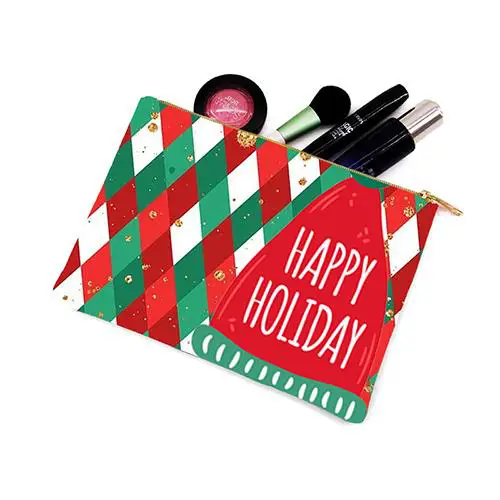 Wholesale Christmas Cosmetic Pouch | Festive Makeup Bag with Merry X-Mas Design for Holiday Gifts & Retail